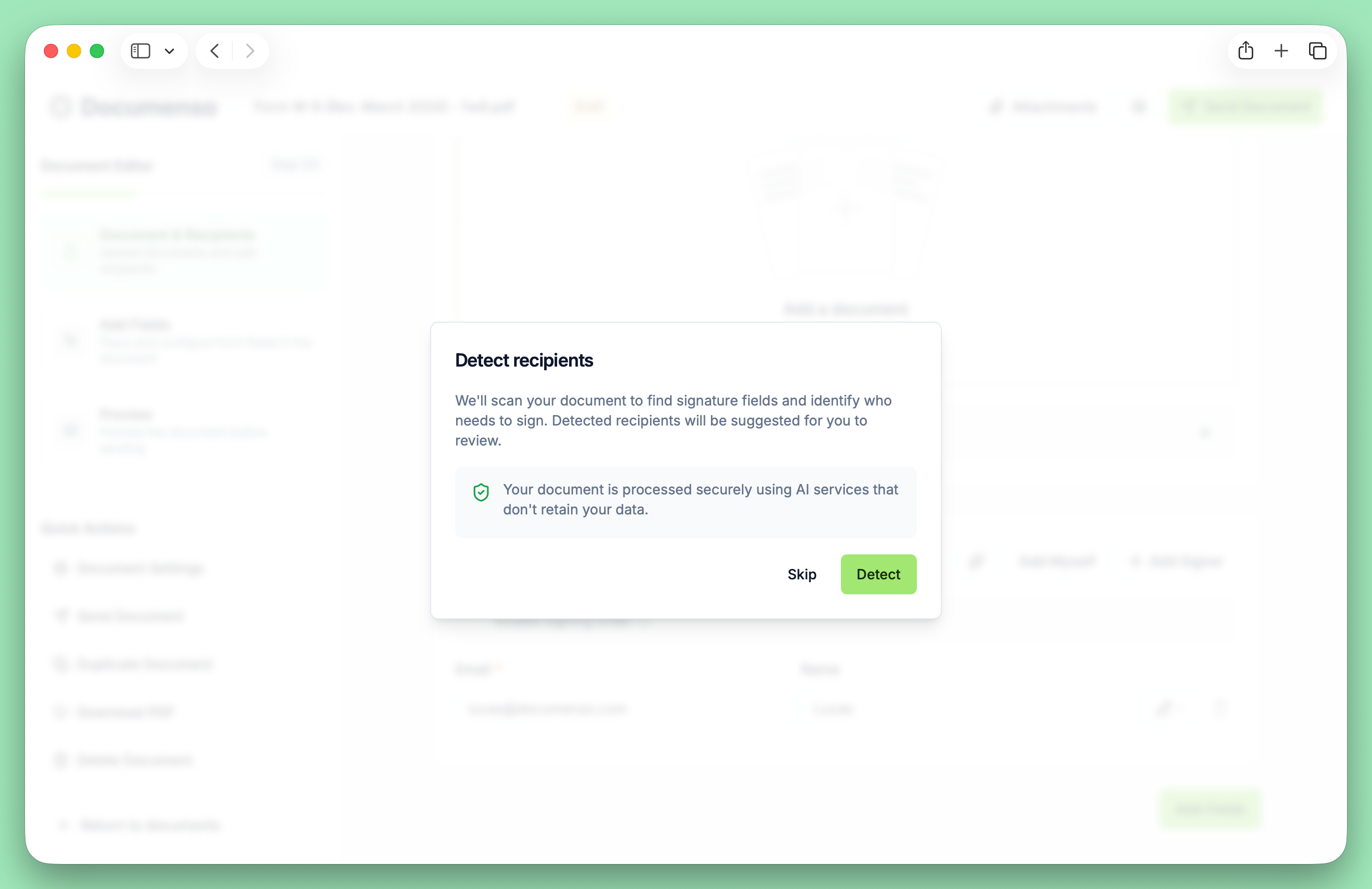 Detect recipients with AI button in the Recipients panel