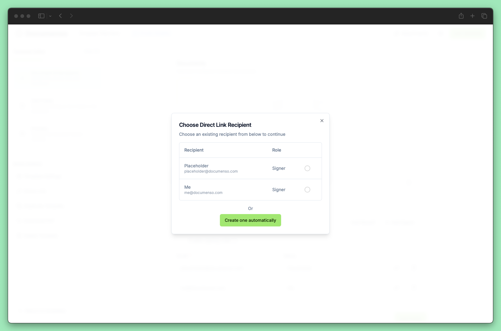 Choose direct link recipient