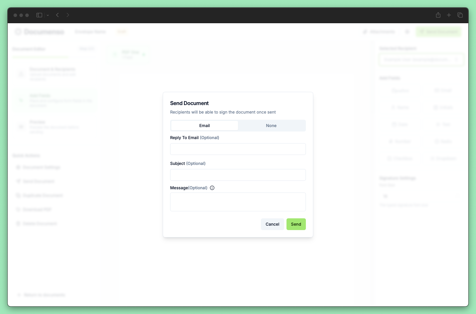 Document email settings