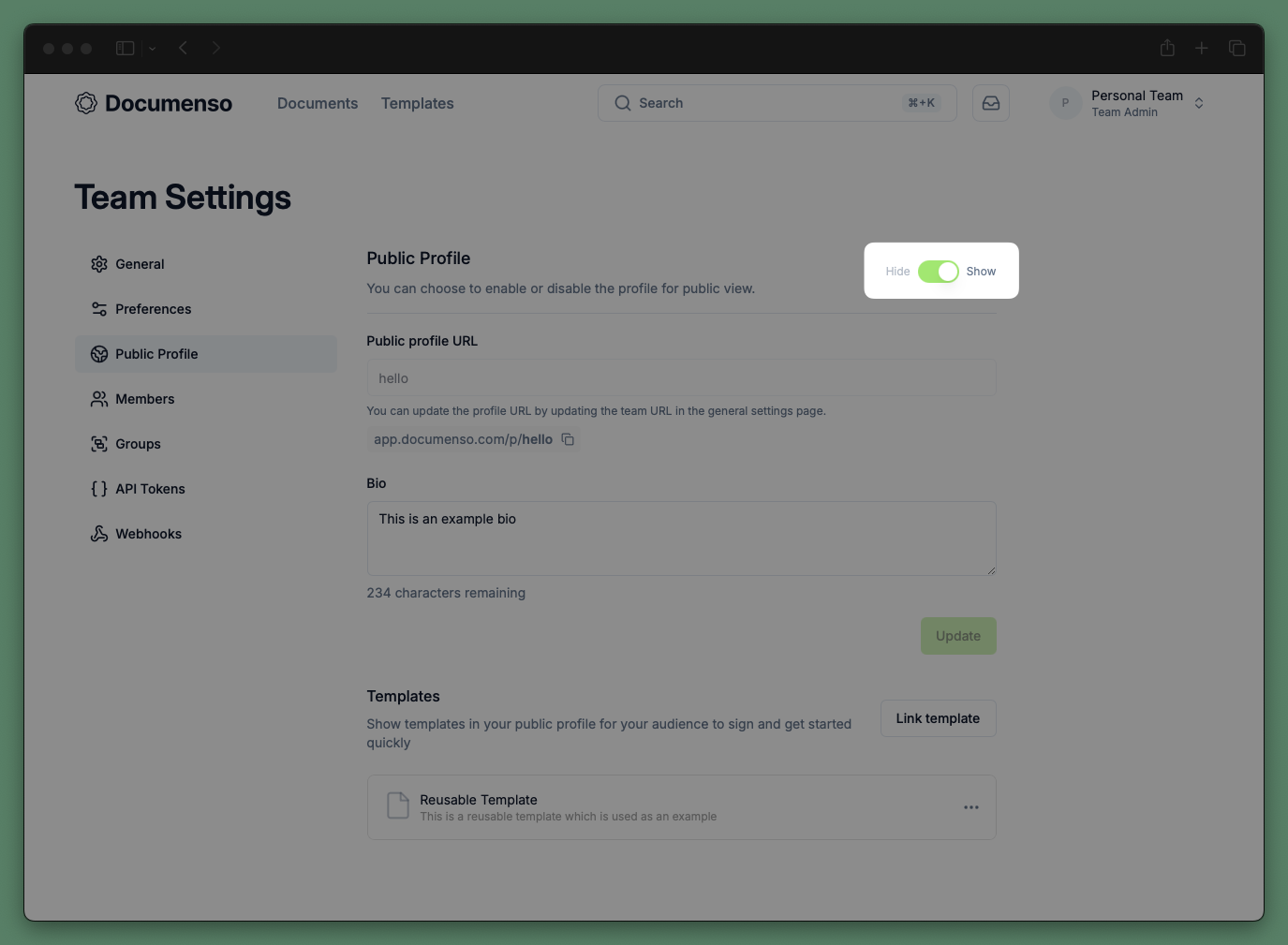 Enable public profile