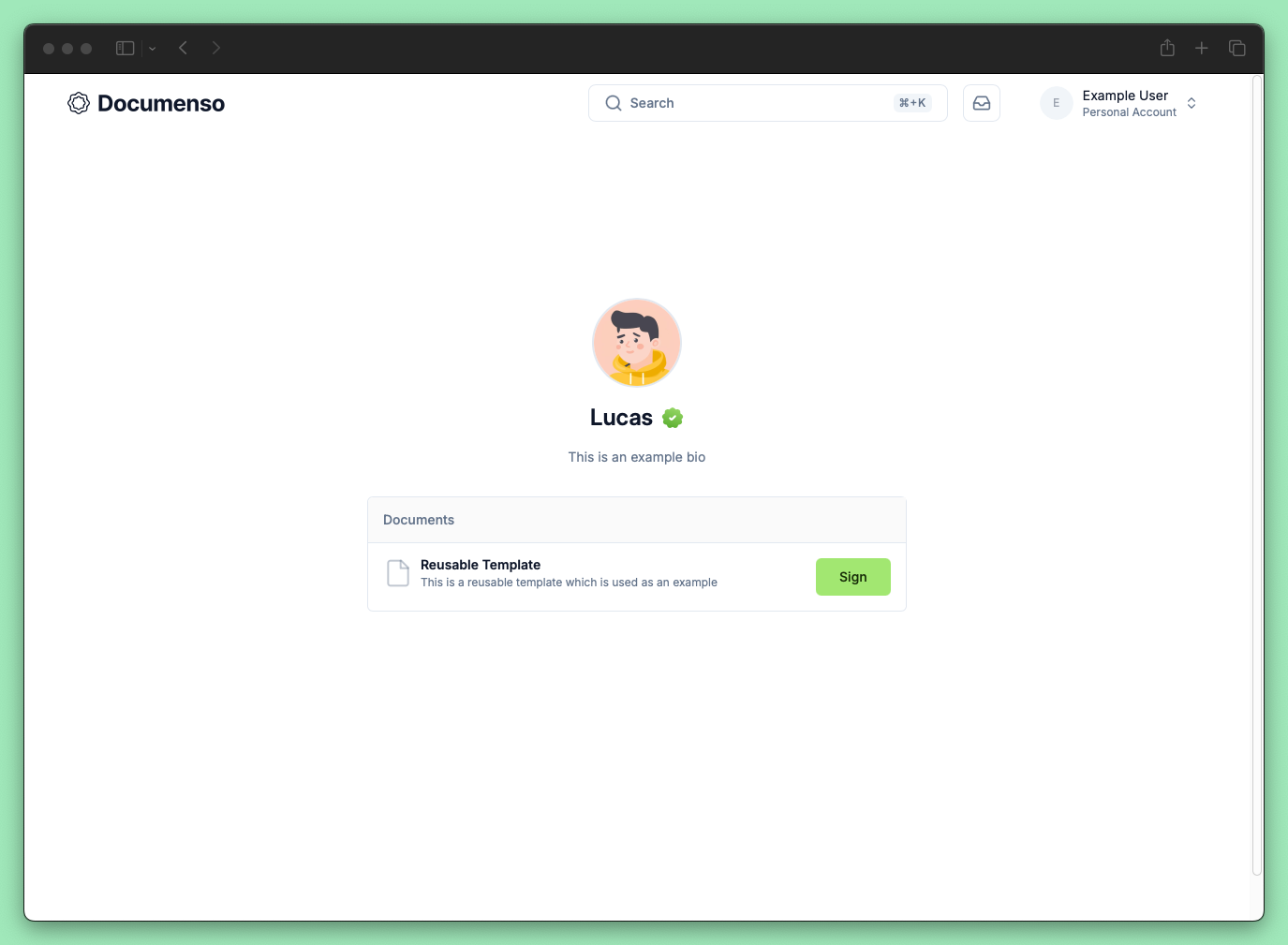 Documenso profile with direct links