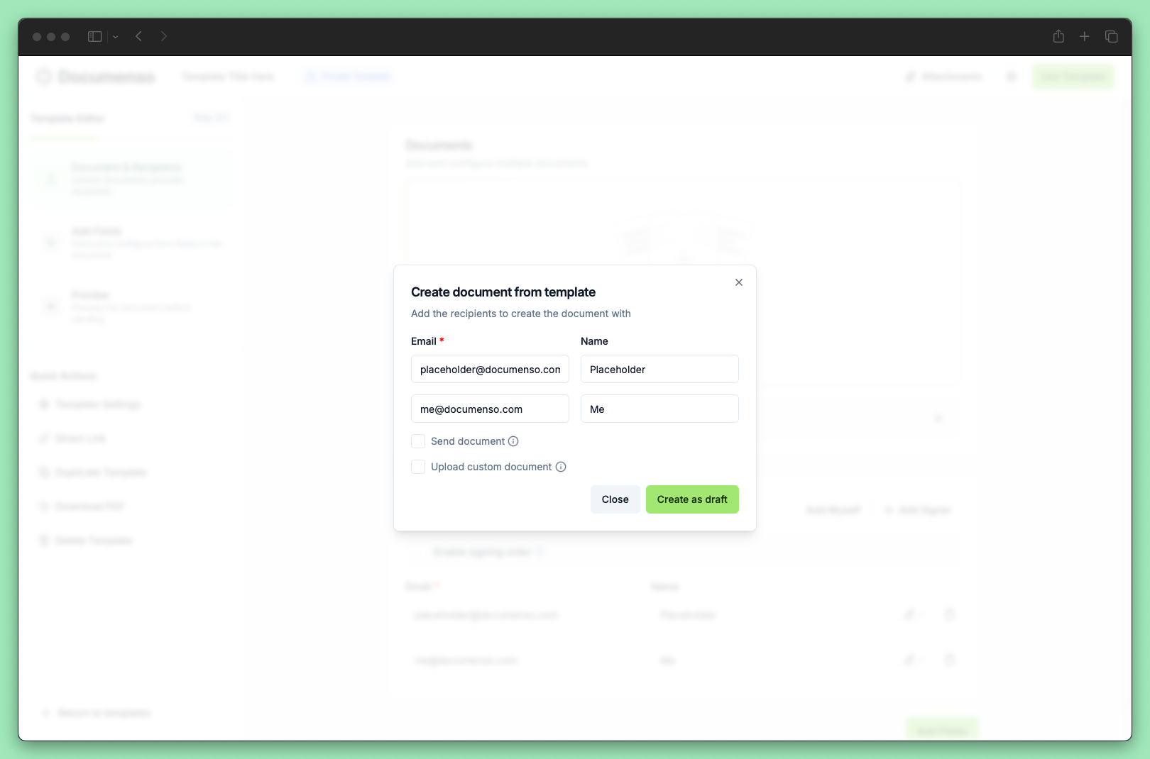 Using a template dialog