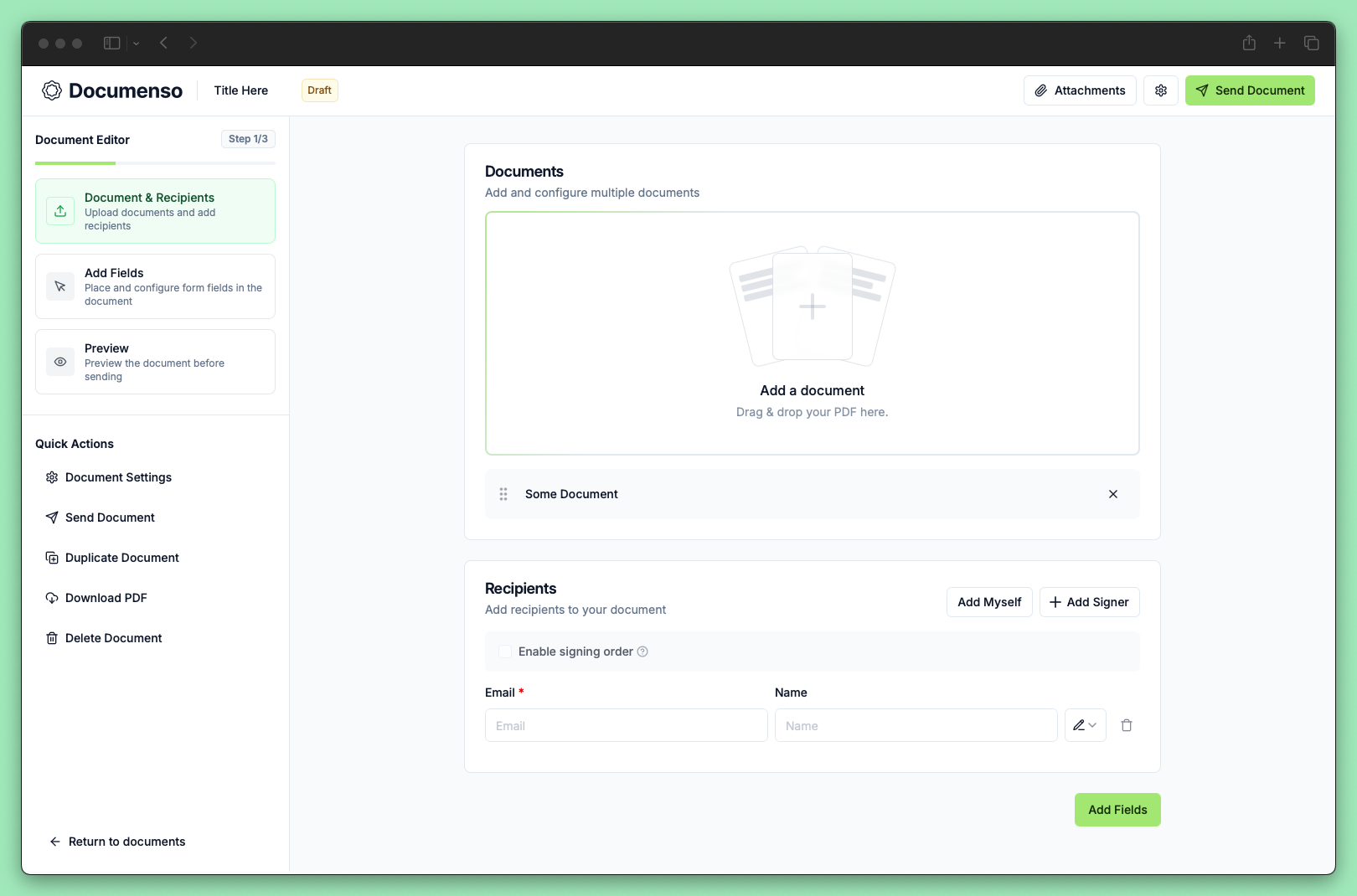 Document editor overview with the uploaded document