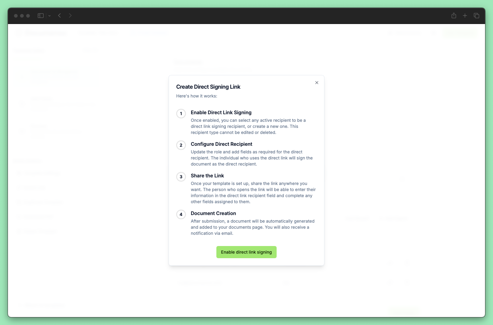 Enable document direct link modal