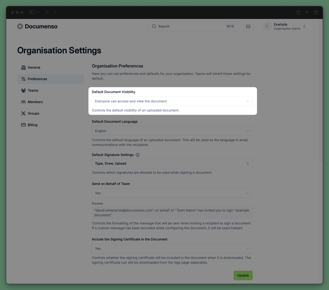 Document visibility preference