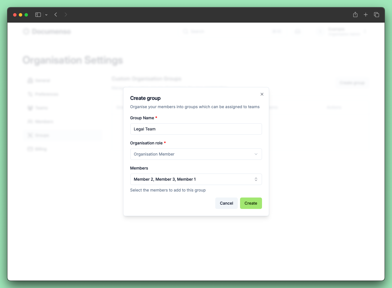 Organisation group creation